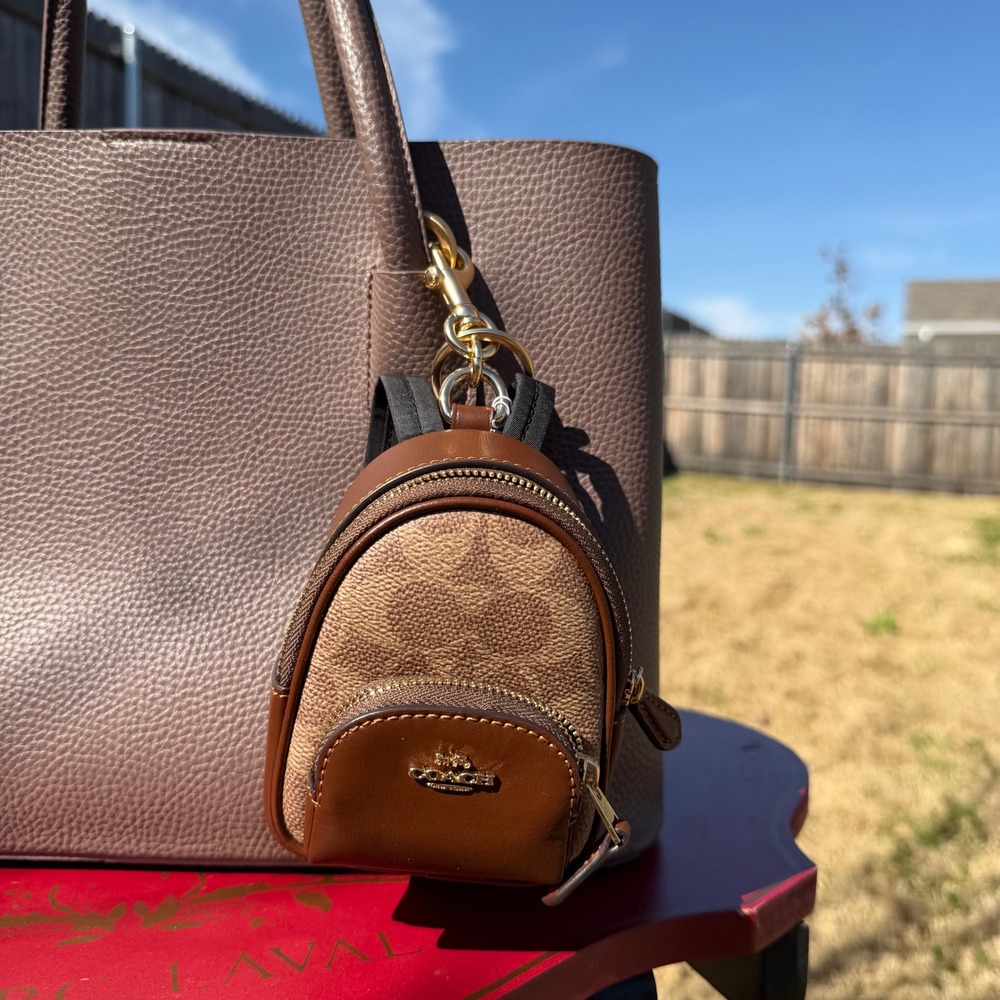 Coach Womens Mini Backpack Bag Charm Signature Canvas Tan Quiet Luxury Coquette